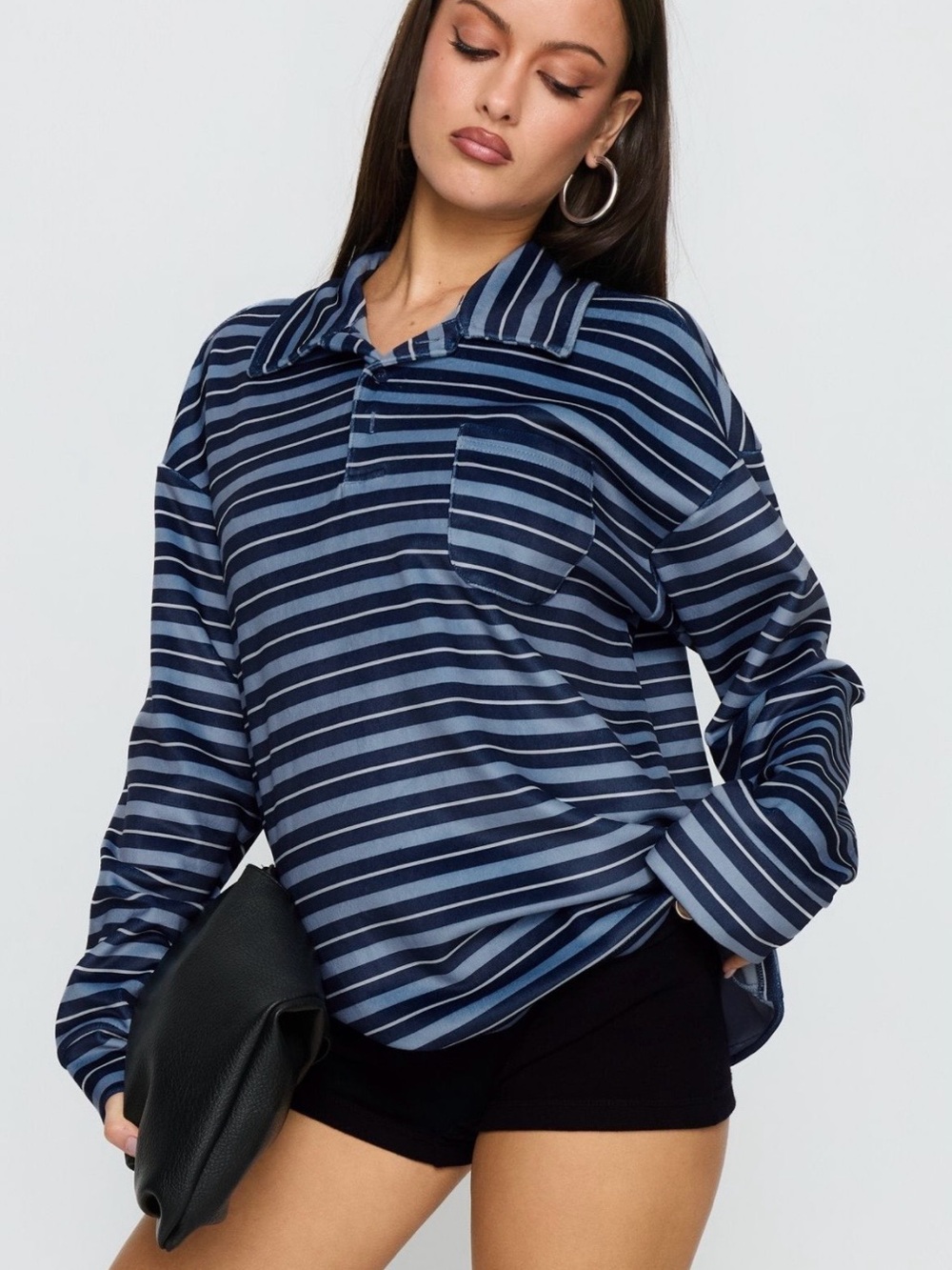 Princess Polly Striped Navy Blue Polo Shirt - Women size 8